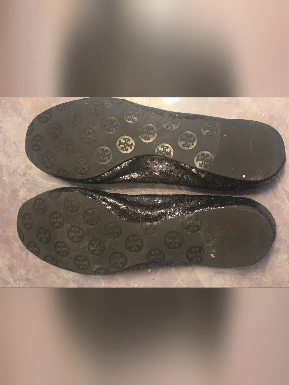Tory Burch Black Glitter Logo Ballet Flat